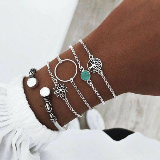 Omont 6 Piezas Plata Pulseras para Mujeres y Niña Acero Inoxidable Pulseras