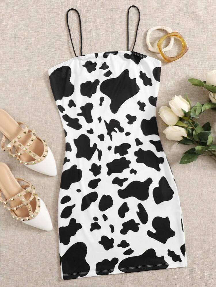 Moda Cow Print Slip Dress