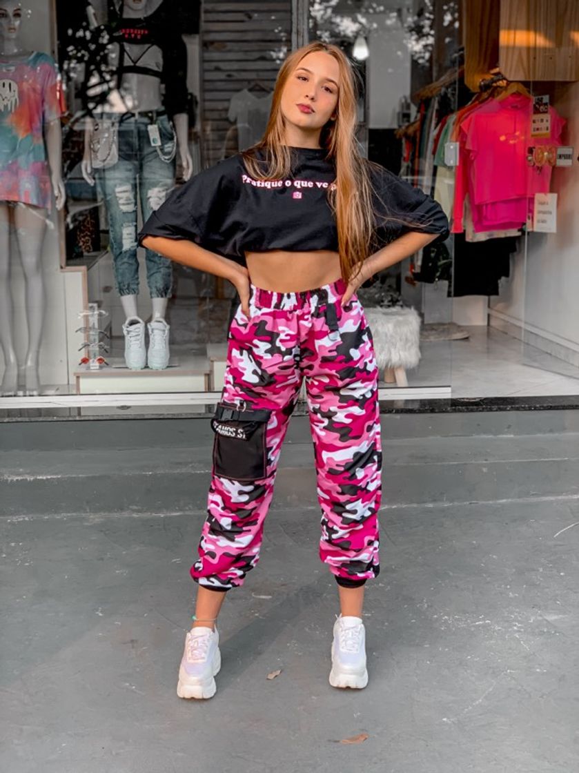 Social calça camuflada rosa