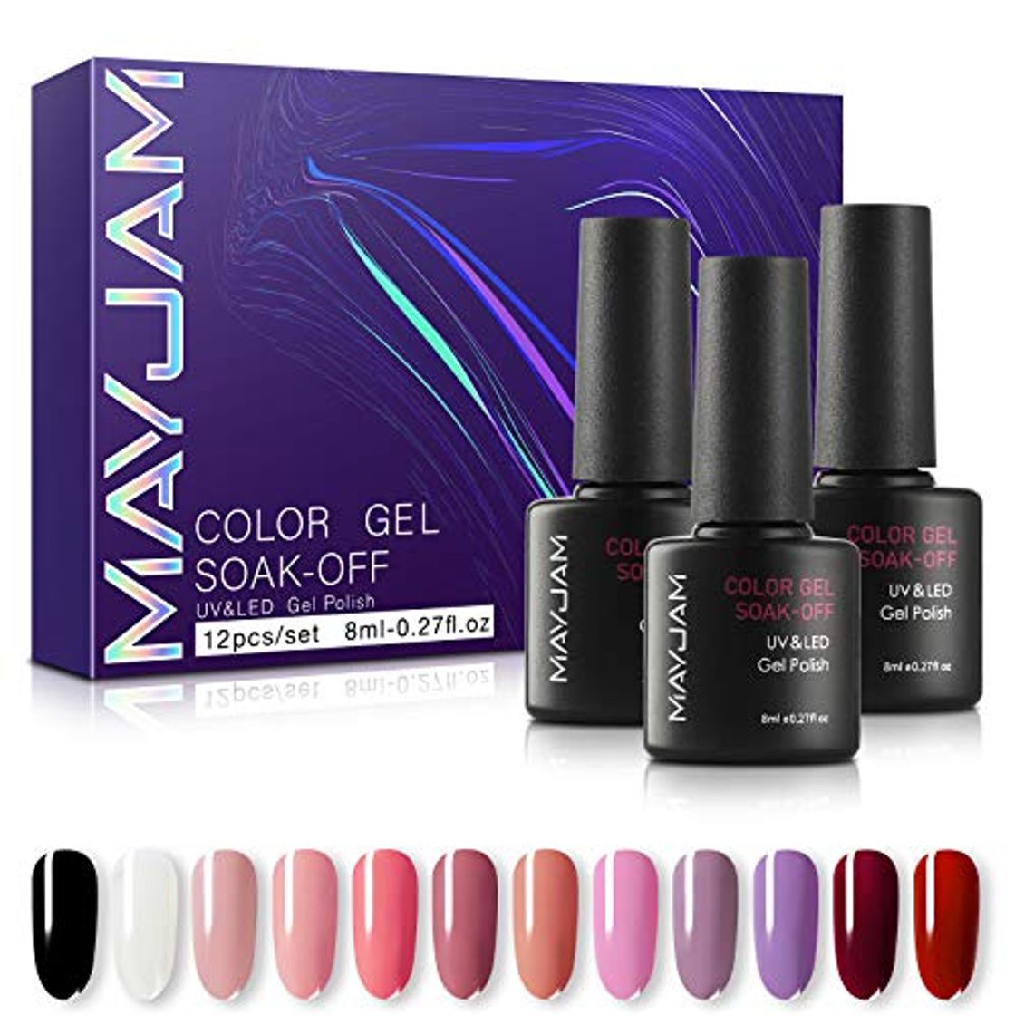 Product MAYJAM Esmalte de Uñas de Gel UV LED 12 Colores Esmaltes Semipermanentes