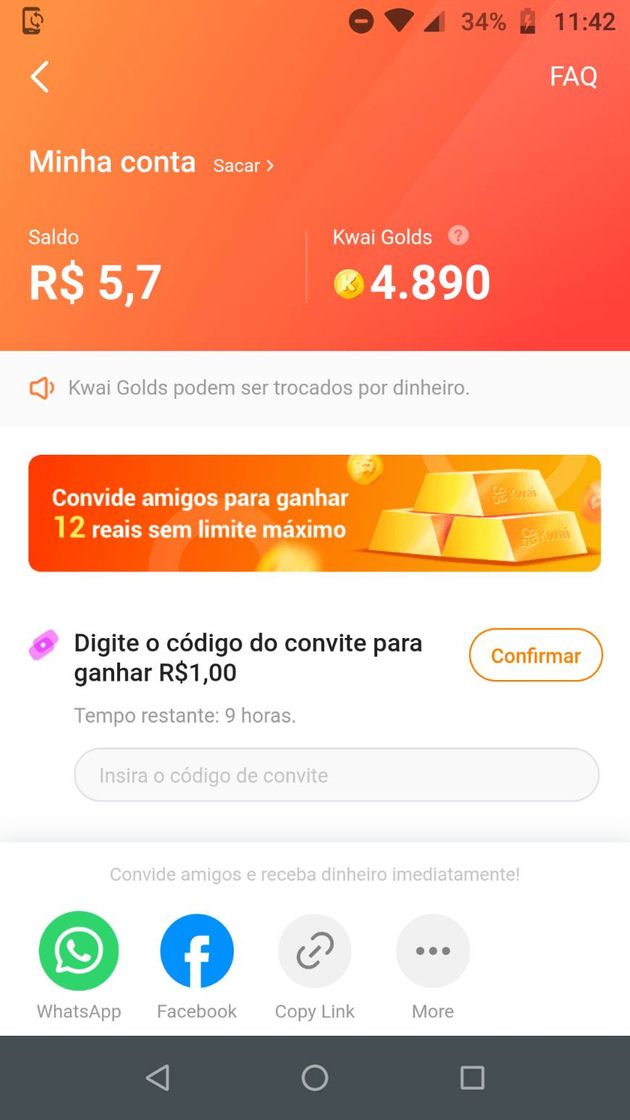 App Ganhei dinheiro vendo vídeos