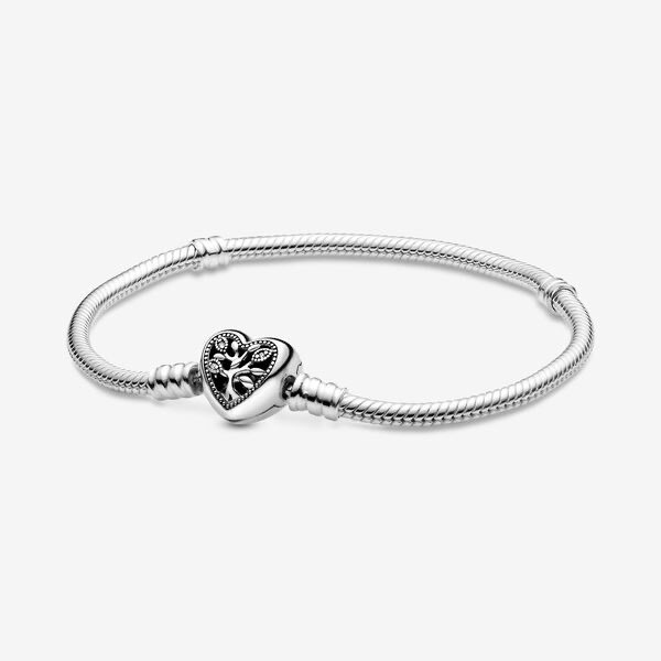 Moda Pandora Moments Family Tree Heart Clasp Snake Chain Bracelet