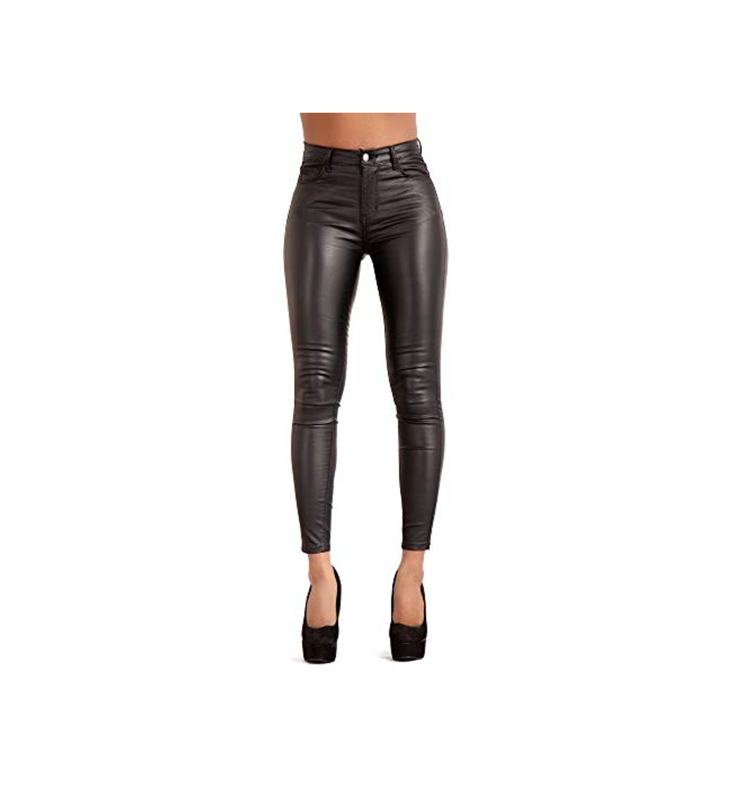 Glook Las Mujeres de Cuero PU Leg Leggings Treggins de Cintura Alta