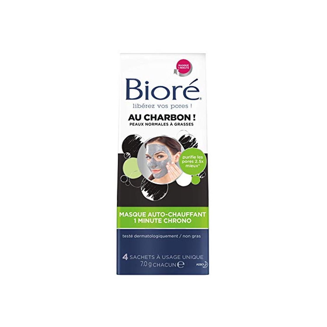 Products Bioré Mascarilla autocalentable, cronómetro de 1 minuto, carbón, 7 gr cada uno,