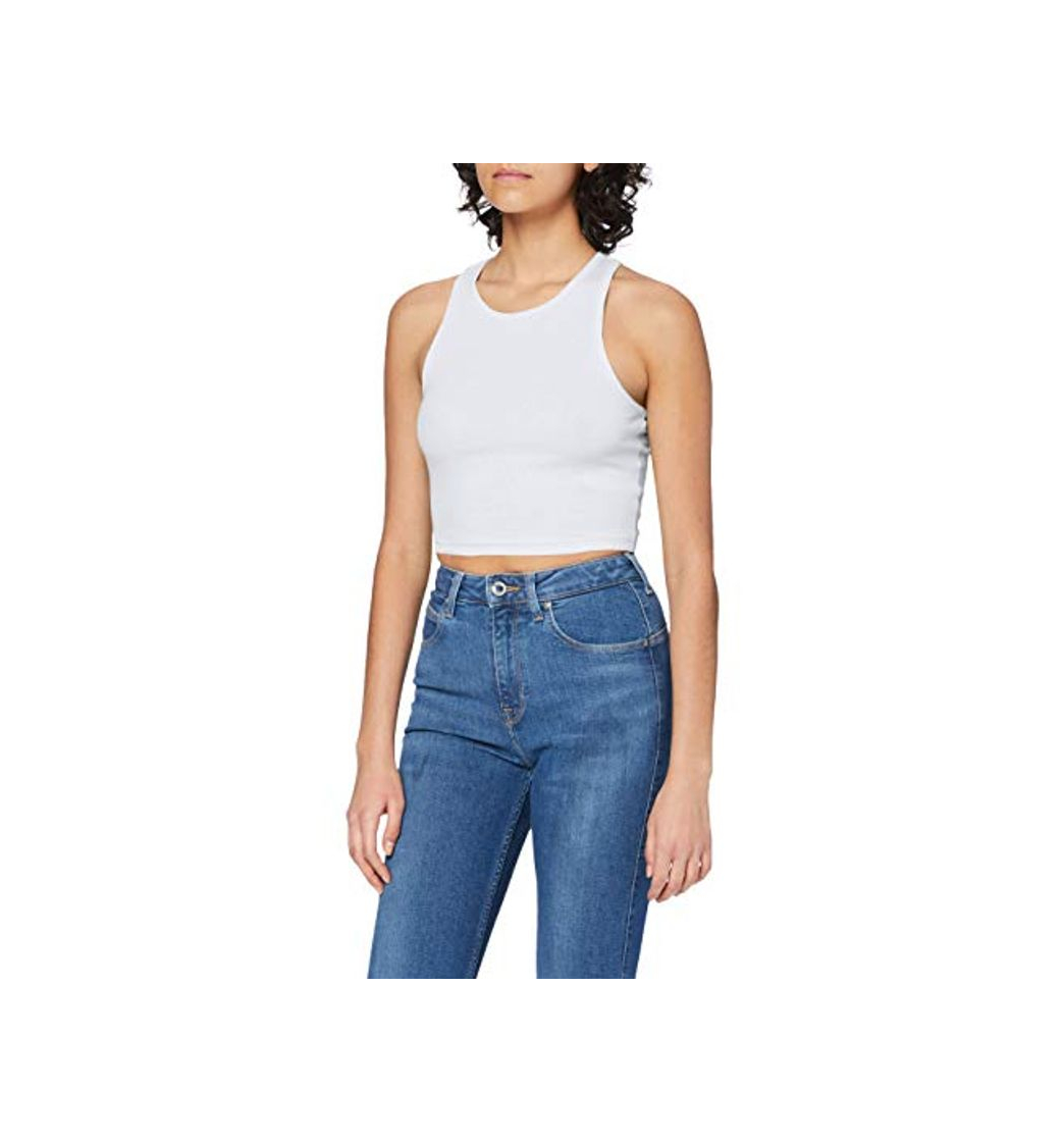 Moda Urban Classics Ladies Cropped Rib Top Camiseta sin Mangas, Blanco