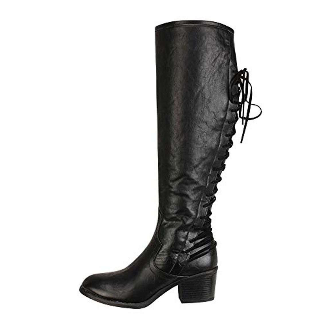 Moda ZODOF Botas Planos Alto Top de Medieval Style para Mujer Botas Altas de tacón Alto de Cuero de Moda de Mujer Botas Altas de Invierno de Rodilla