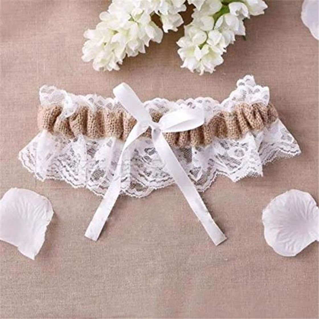 Fashion Piore Liga de Boda de Encaje de arpillera Natural Bowknot Liga Nupcial