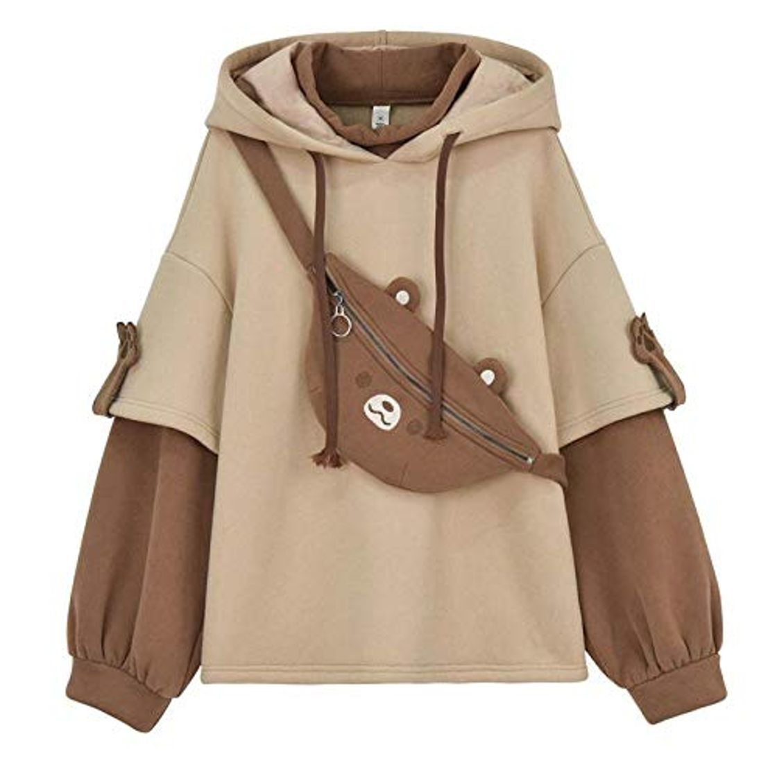 Fashion Harajuku Estética Oso Anime Sudadera con Capucha Mujer Coreano Kawaii Cuello Redondo