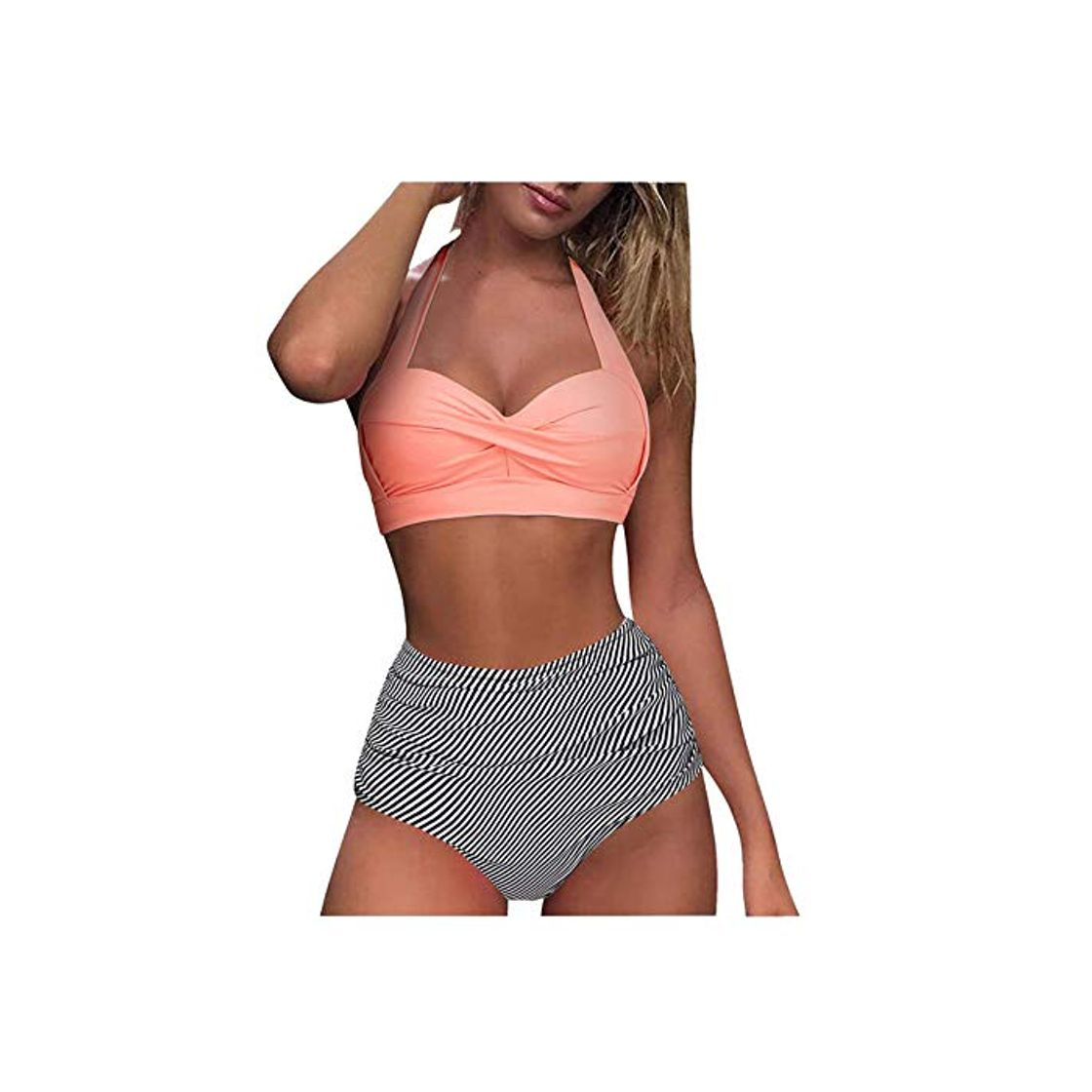 Fashion Conjunto de Bikini Push Up Trajes de Baño de 2 Piezas de Cintura Alta Bañador con Cuello Halter Retro Ropa de Playa Sexy Apta para Vacaciones En El Mar Nadando