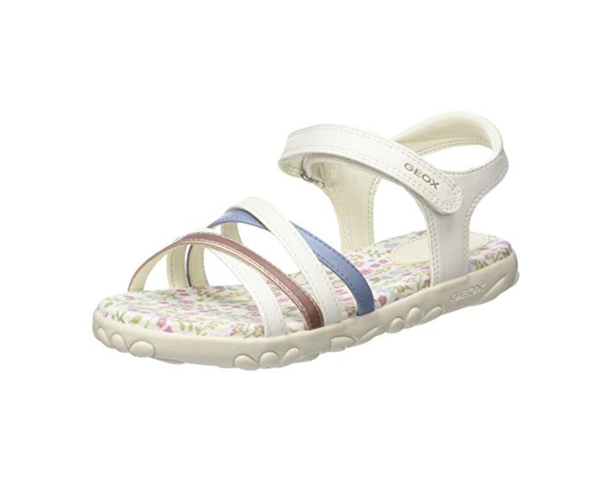 Social Geox J Sandal Haiti Girl, Sandalias con Punta Abierta Niñas, Blanco