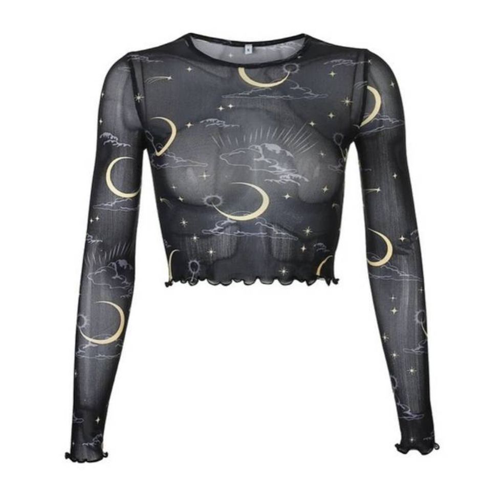 Moda Cropped de renda com estampa lunar