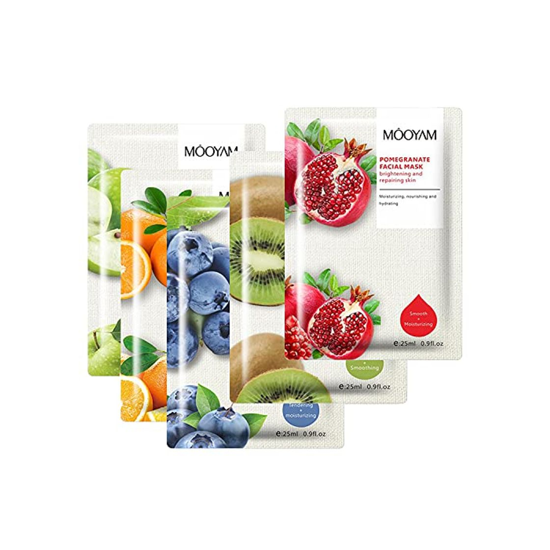 Belleza Pack 5 Mascarillas Hidratantes Revitalizantes Nutritivas Relajante, Extracto de Frutas