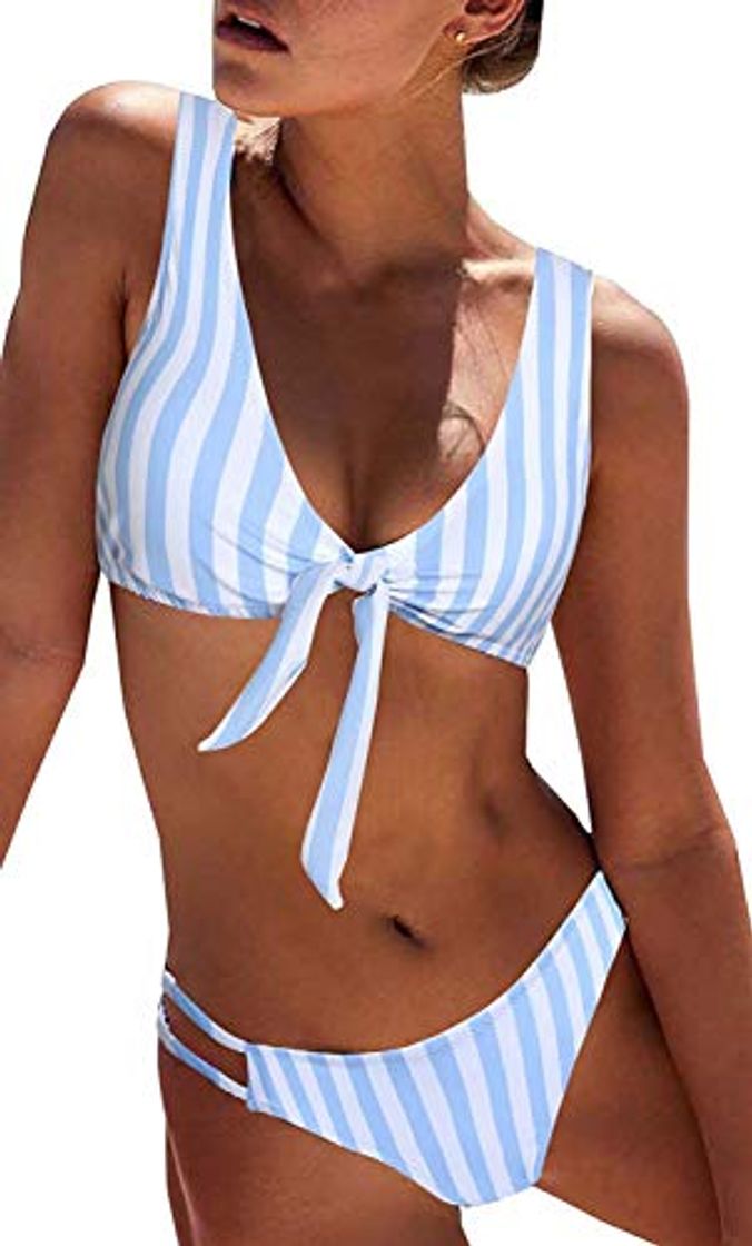 Social heekpek Bikini Mujer a Rayas Top Triángulo Relleno Braga con Tiras Laterales