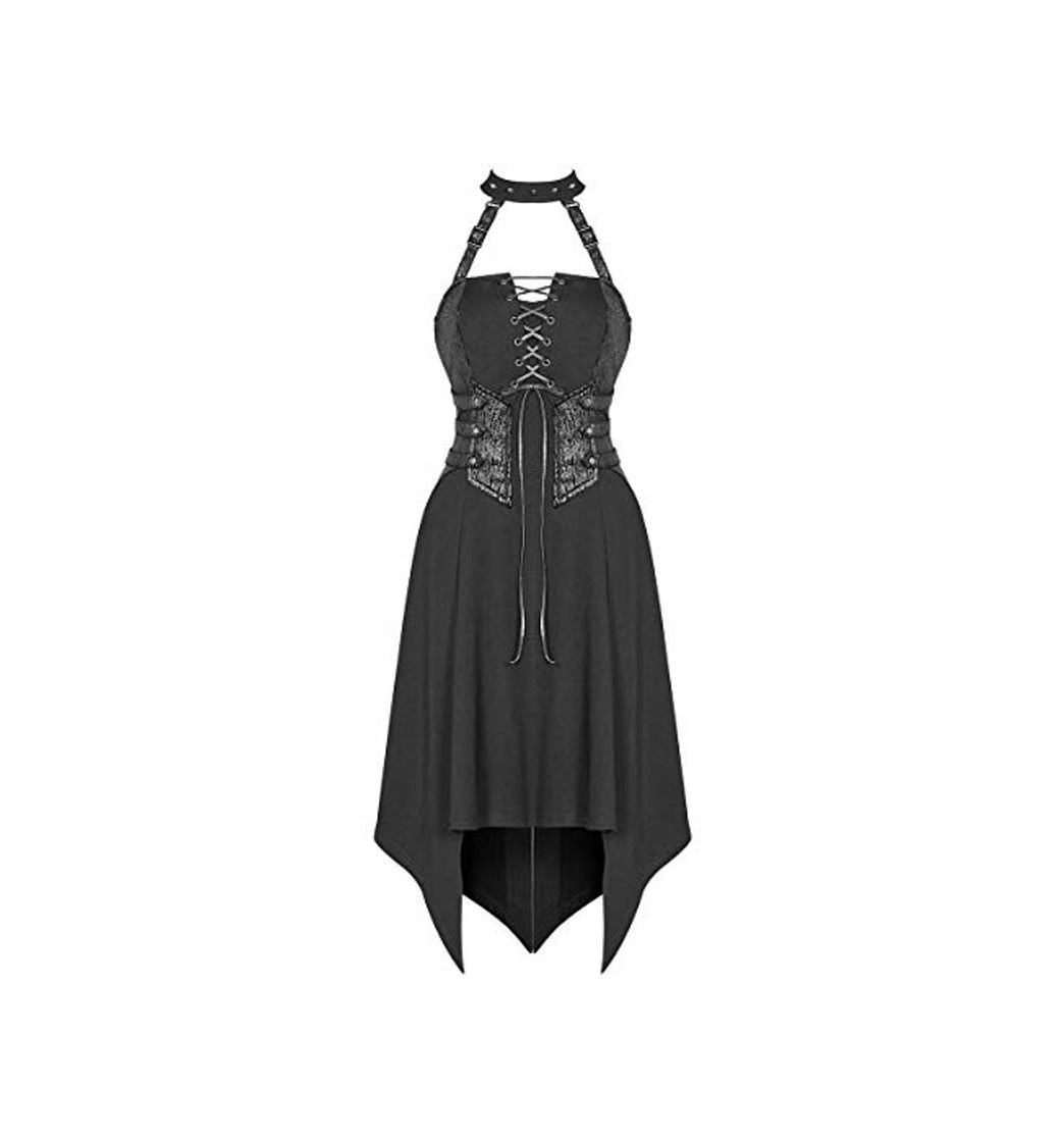 Producto Punk Rave Womens Gótico Dieselpunk Vestido Negro Apocalíptico Punta Afilada Dobladillo con