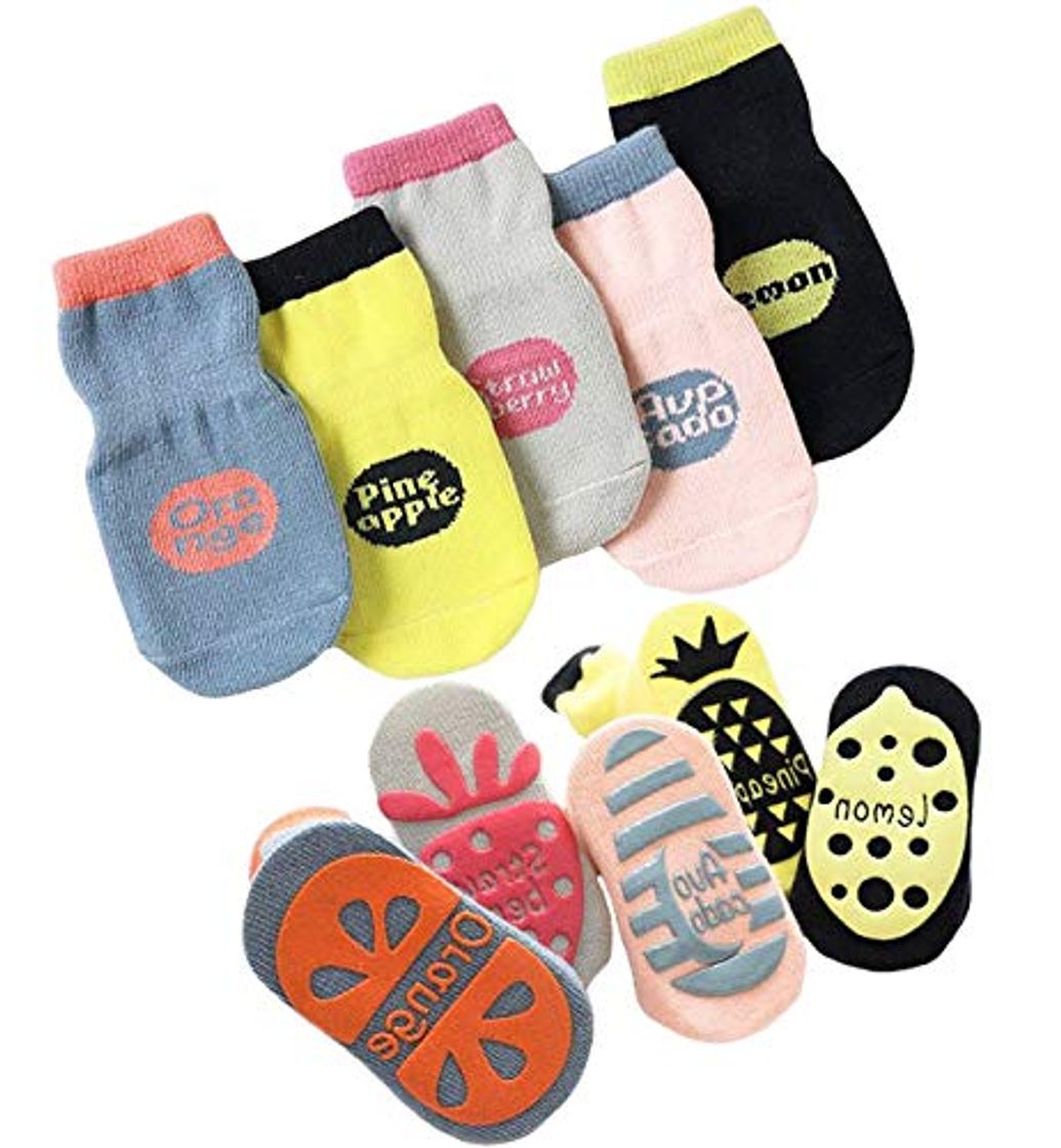 Social T WILKER 5 Pares de Calcetines Antideslizantes para Niños Pequeños, Bonitos Calcetines