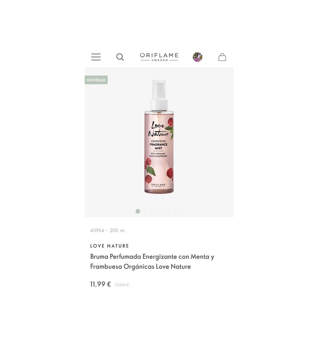 Social LOVE NATURE
Bruma Perfumada Energizante con Menta y Frambuesa Orgánicas Love Nature
11