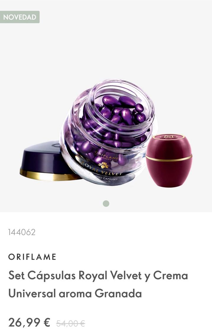 Social ORIFLAME
Set Cápsulas Royal Velvet y Crema Universal aroma Granada
26