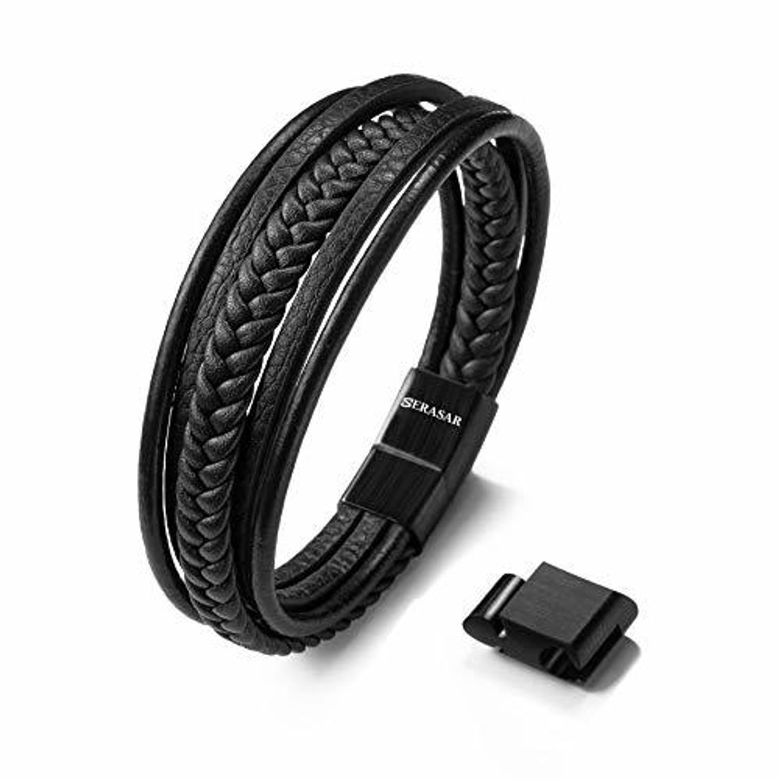 Productos SERASAR 19cm Negro Pulsera de Cuero Hombre Chico Pulseras Hombres Brazalete Brazaletes