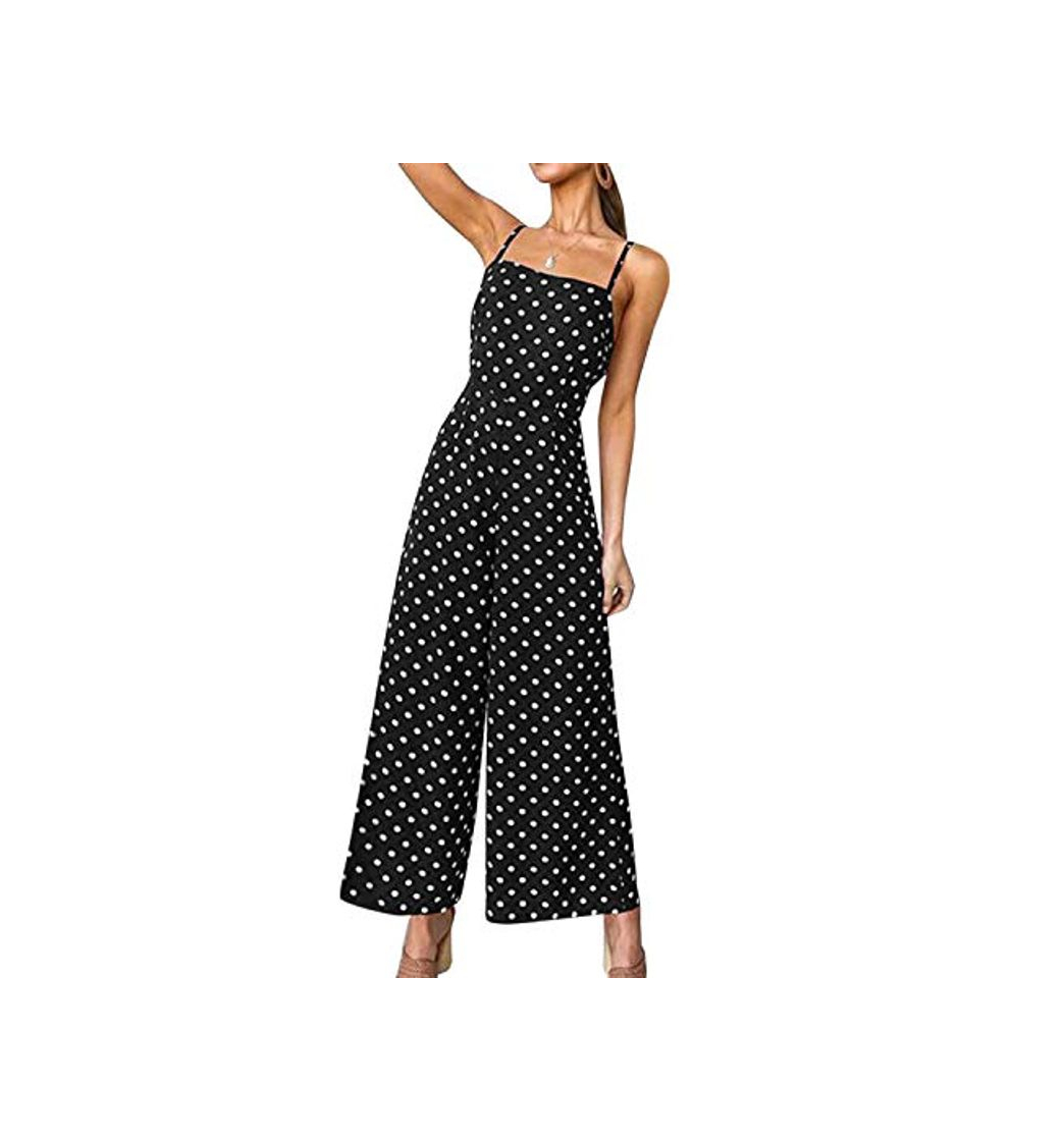 Social VONDA Monos para Mujer Summer Dot Spaghetti Casual Overol de Pierna Ancha