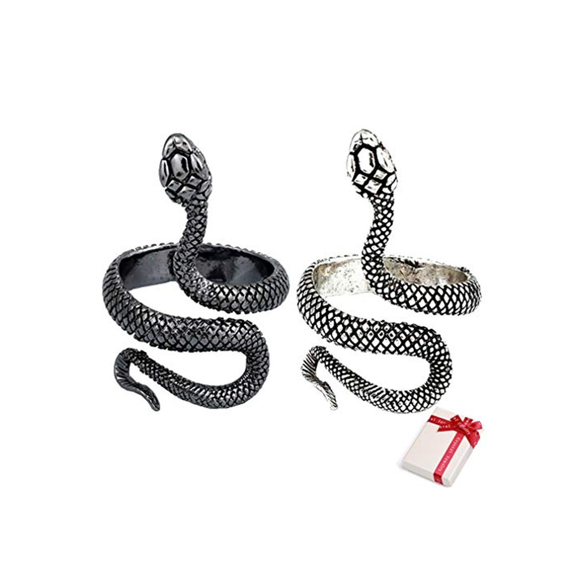 Moda Ouceanwin 2 piezas punk serpiente anillo plata negro vintage anillos abiertos serpiente anillo ajustable acero inoxidable gótico anillo de serpiente anillo joyas para hombres mujeres unisex