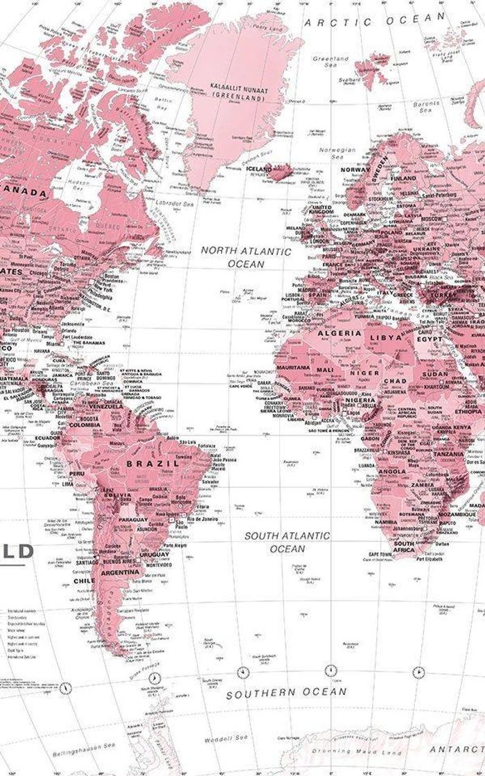 Moda Pink and white World Map Wallpaper