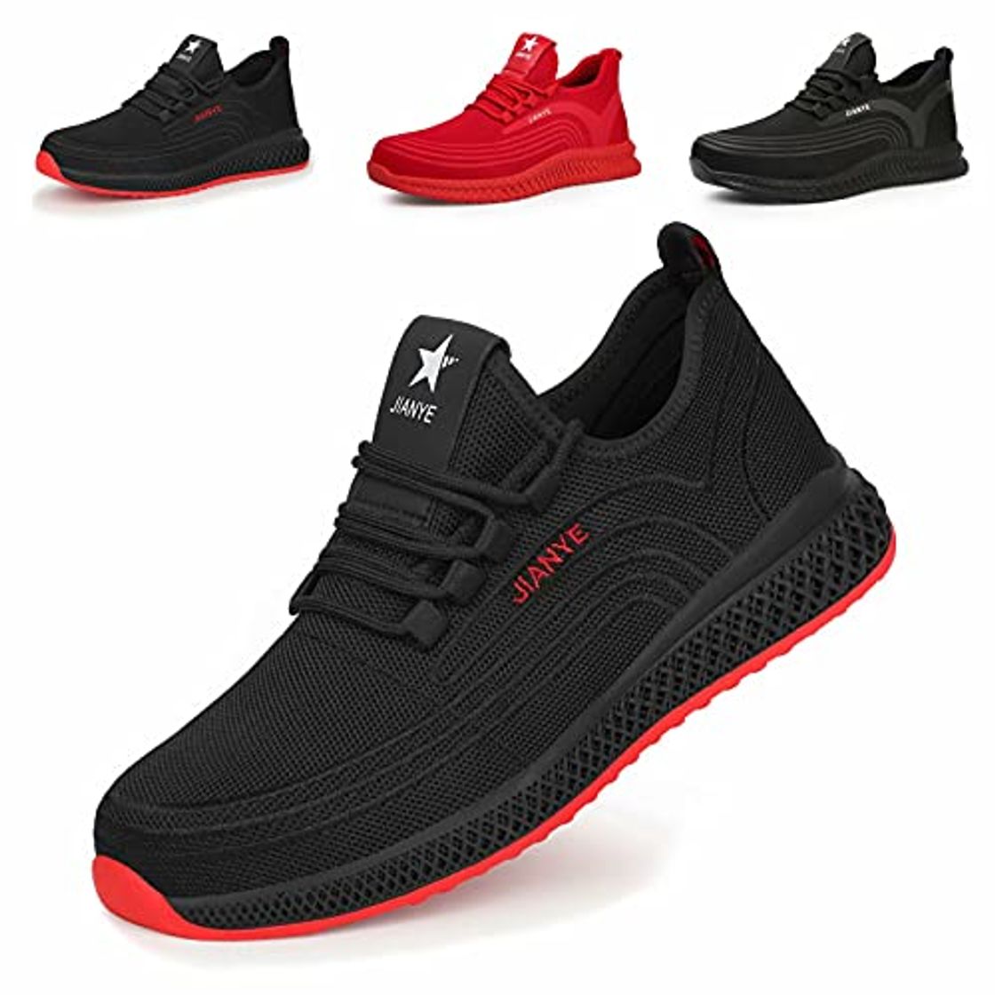 Social Zapatos de Seguridad Hombre Ligeros Calzado de Trabajo Mujer Punta de Acero Zapatillas Seguridad Transpirables Comodo Negro Rojo 39