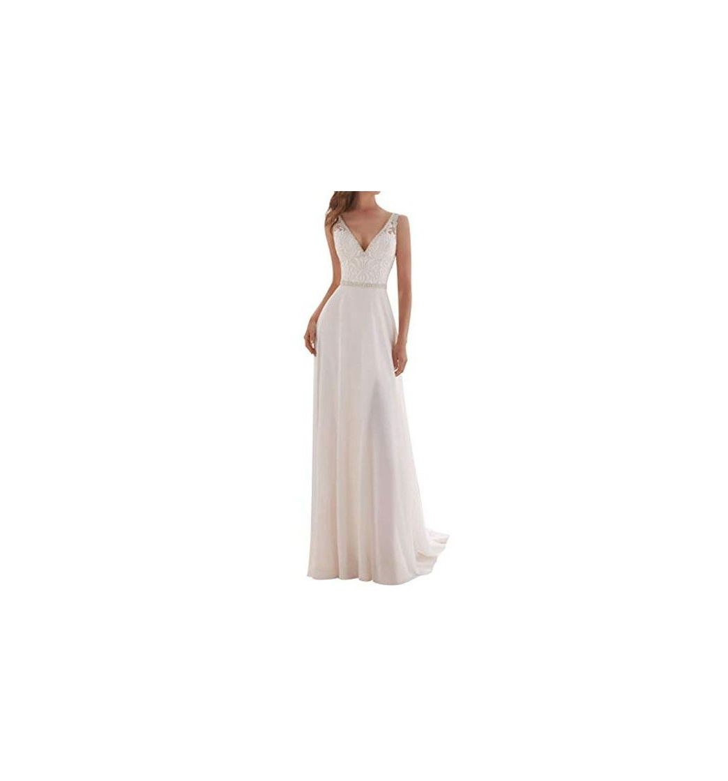 Producto JAEDEN Vestidos de Novia Largo Mujer Vestido de Boda Gasa Encaje V-Cuello