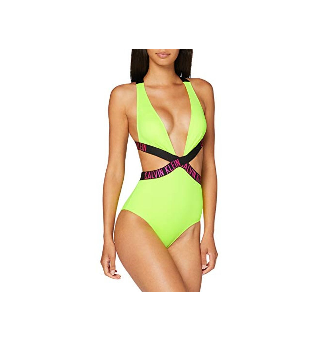 Moda Calvin Klein Plunge One Piece-n Parte de Arriba de Bikini, Amarillo