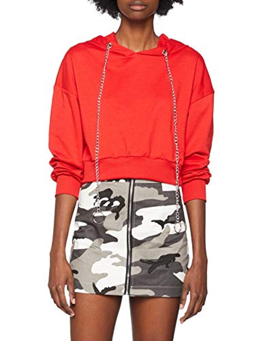 Moda NEON COCO Cropped Sweatshirt Chain Ring Sudadera, Rojo