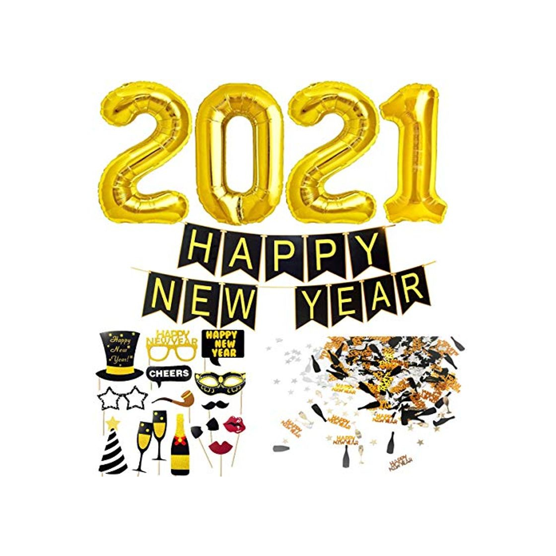 Productos Decoracion Nochevieja 2021. Banderinas Feliz Año Happy New Year