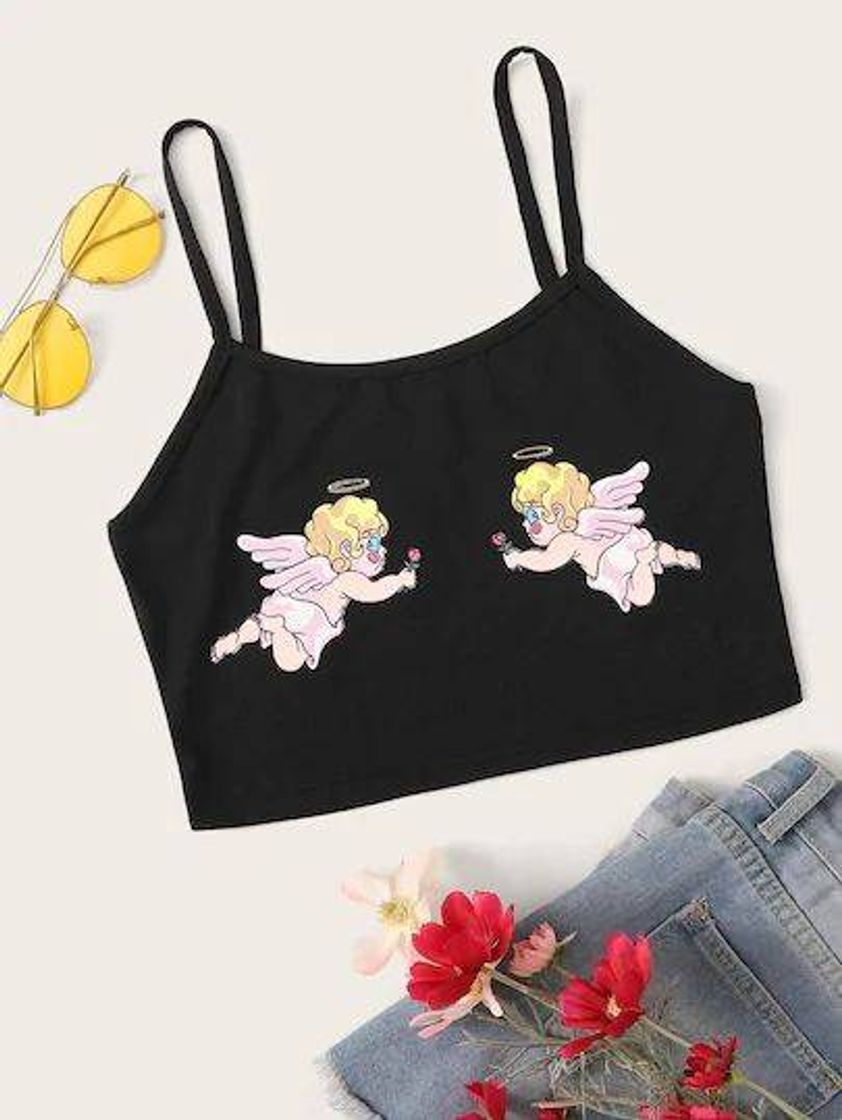 Moda Crop angel print Cami top