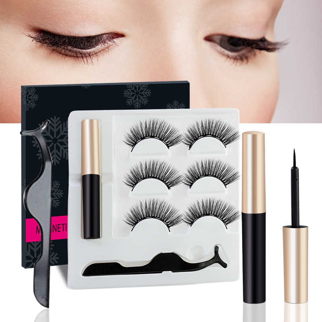 Social Dyroe Pestañas Magneticas 5 Pares Kit de Pestañas Postizas Magnético Delineador de Ojos 3D Impermeables Naturales Reutilizable de Larga Duración no Pegamento Pestañas Falsas Lashes con 5 Imanes