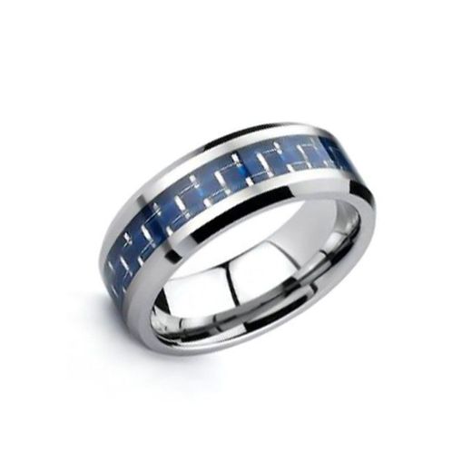 Bling Jewelry Patrón Geométrico Incrustacionesfibra Carbono Azul Cobalto Parejas Banda Boda Anil Tungsteno para Hombres Y Mujer 8Mm