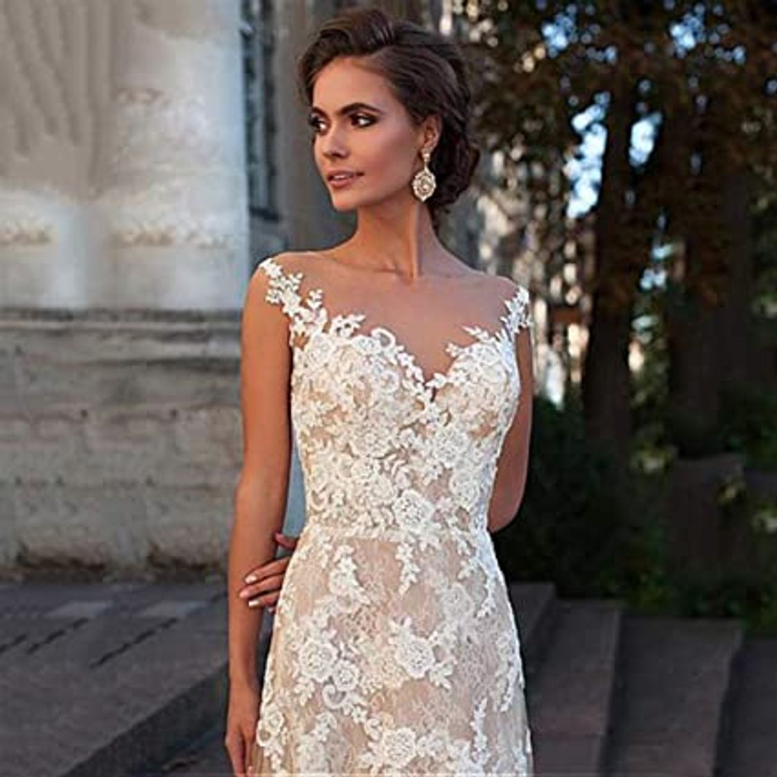 Social QIUXIANG Vestido de Novia Mujer La Novia de Encaje de Manga Larga