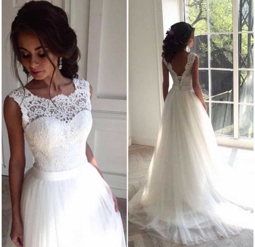 Lugar Vestido de una línea de Encaje Vestido de Boda de Playa 2019