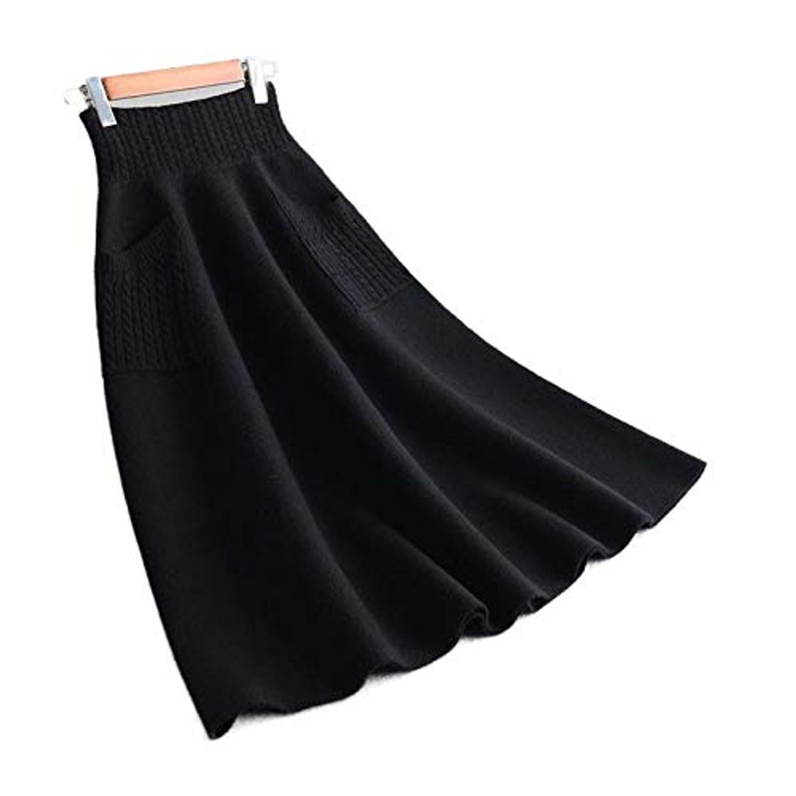 Fashion Skirts 2019 Alta Cintura Mujeres Invierno Lana Tejer Largo Faldas Jupe Femme Saia Vintage Mujeres Negro con Bolsillo