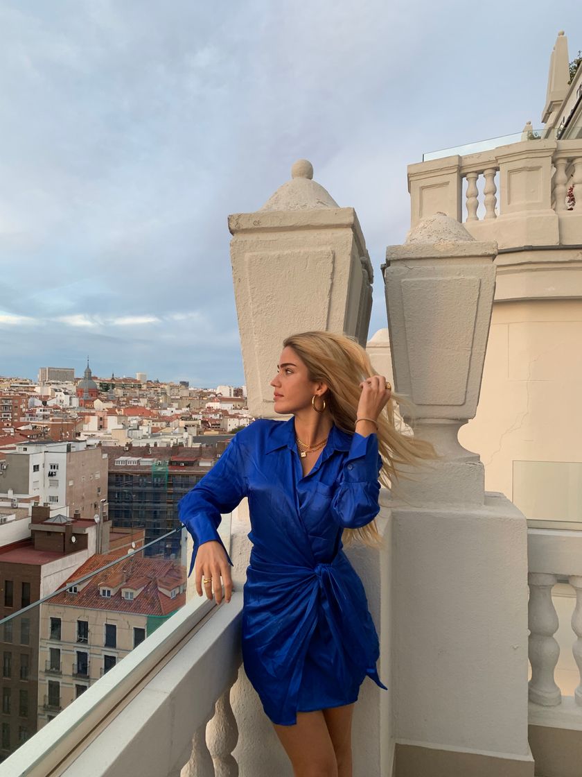 Social SATIN EFFECT WRAP DRESS - Bluish