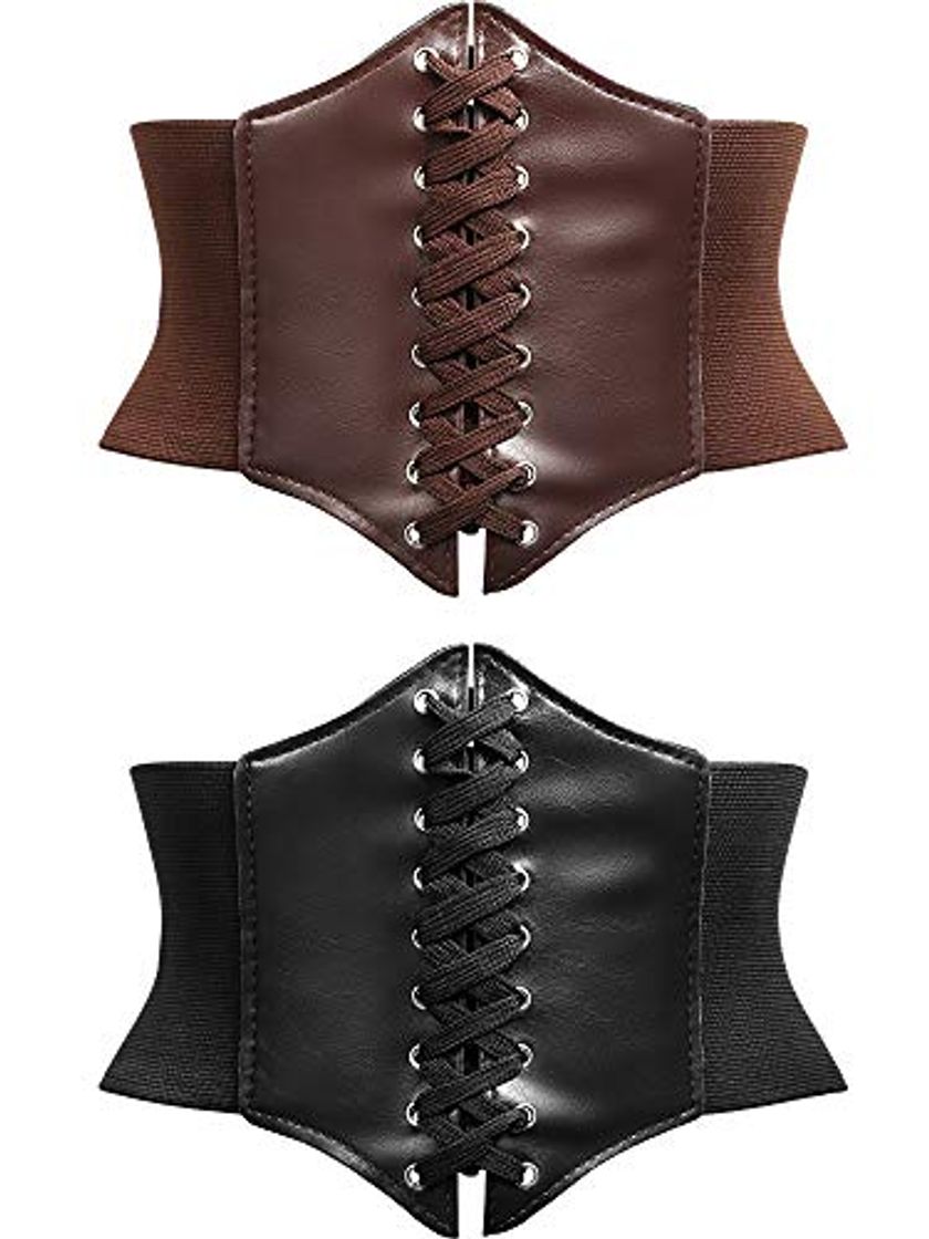 Fashion 2 Piezas de Cinturón Corsé de Steampunk Cinturón Corset Ancho Retro Cinturón Elástico Atado