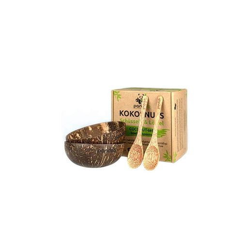 pandoo Juego de 2 Cuencos de Coco Producto 100% Natural – Alternativa Libre de plástico – Hecho a Mano y Pulido con Aceite de Coco