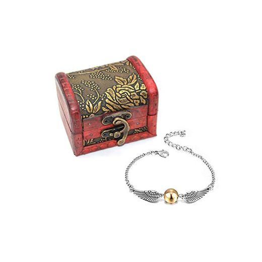 4 UNIDS Harry Potter Inspired Necklace Set Gold Snitch Bracelet con Caja de Regalo para la colección o Decoraciones de los fanáticos de Harry Potter