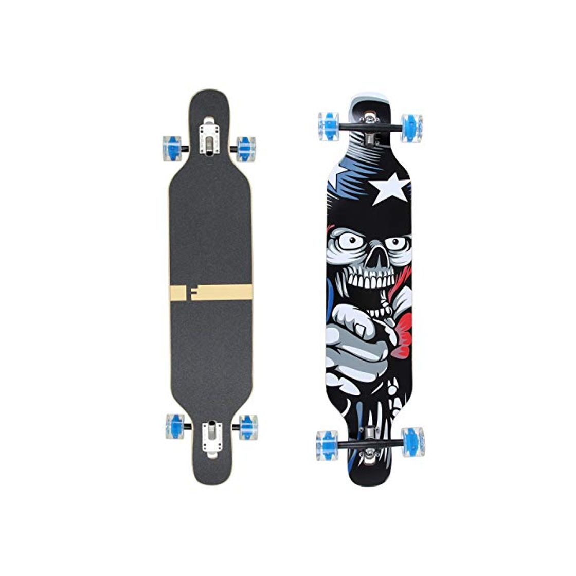 Fitness FunTomia Longboard Drop Through Cruiser - Tabla de skate completa con rodamientos