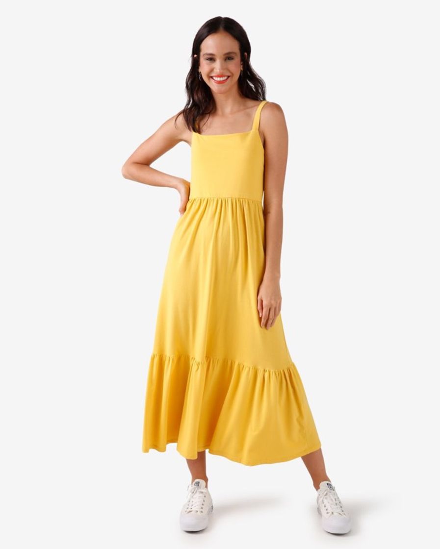 Moda Vestido midi amarelo