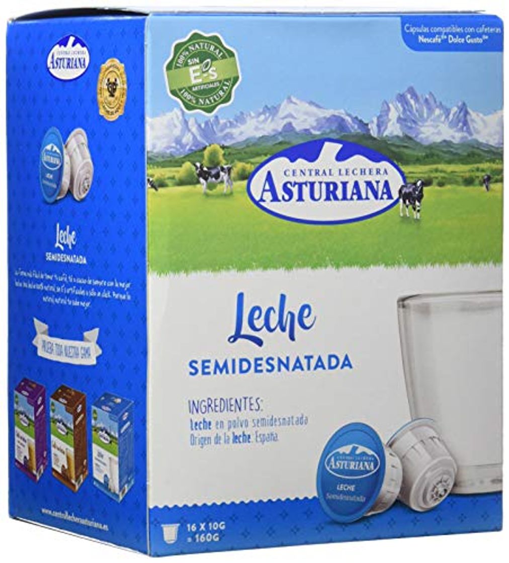 Lugar Central Lechera Asturiana Cápsulas de Leche Semidesnatada - 4 Paquetes de 16