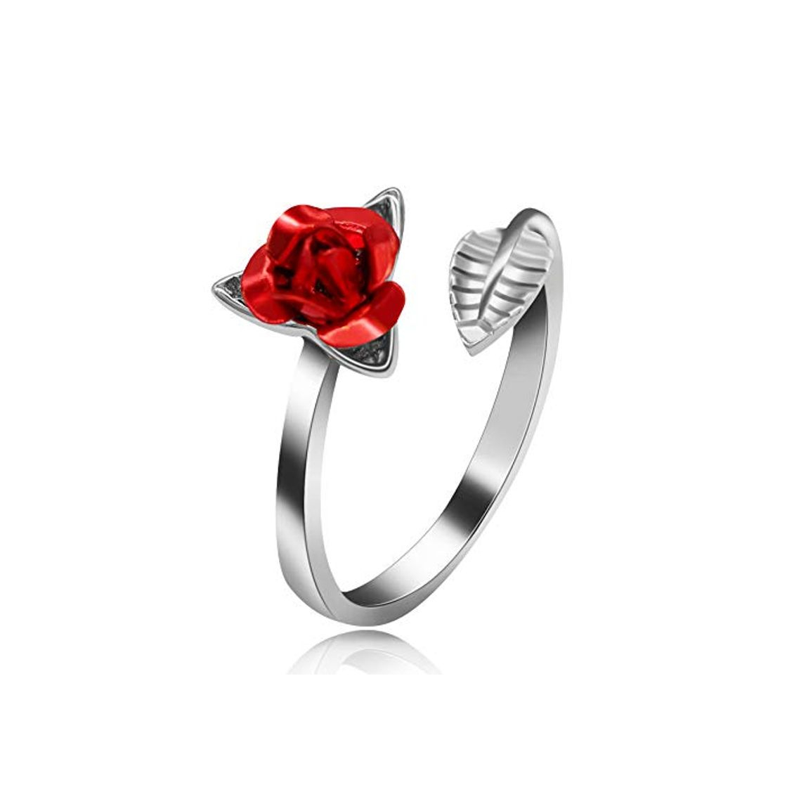 Moda Uloveido Silver Color Rose Flower Rings Ajustable Wrap Open Unique Engagement Ring