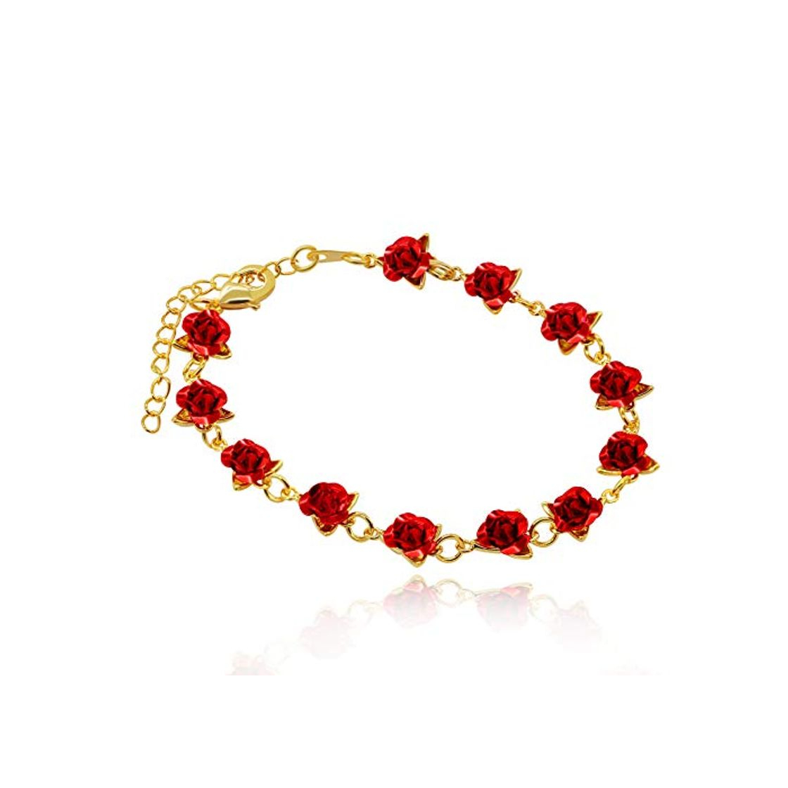 Producto Uloveido Cute Red Rose Flower Charm Bracelet para Mujeres Niñas 18K Gold