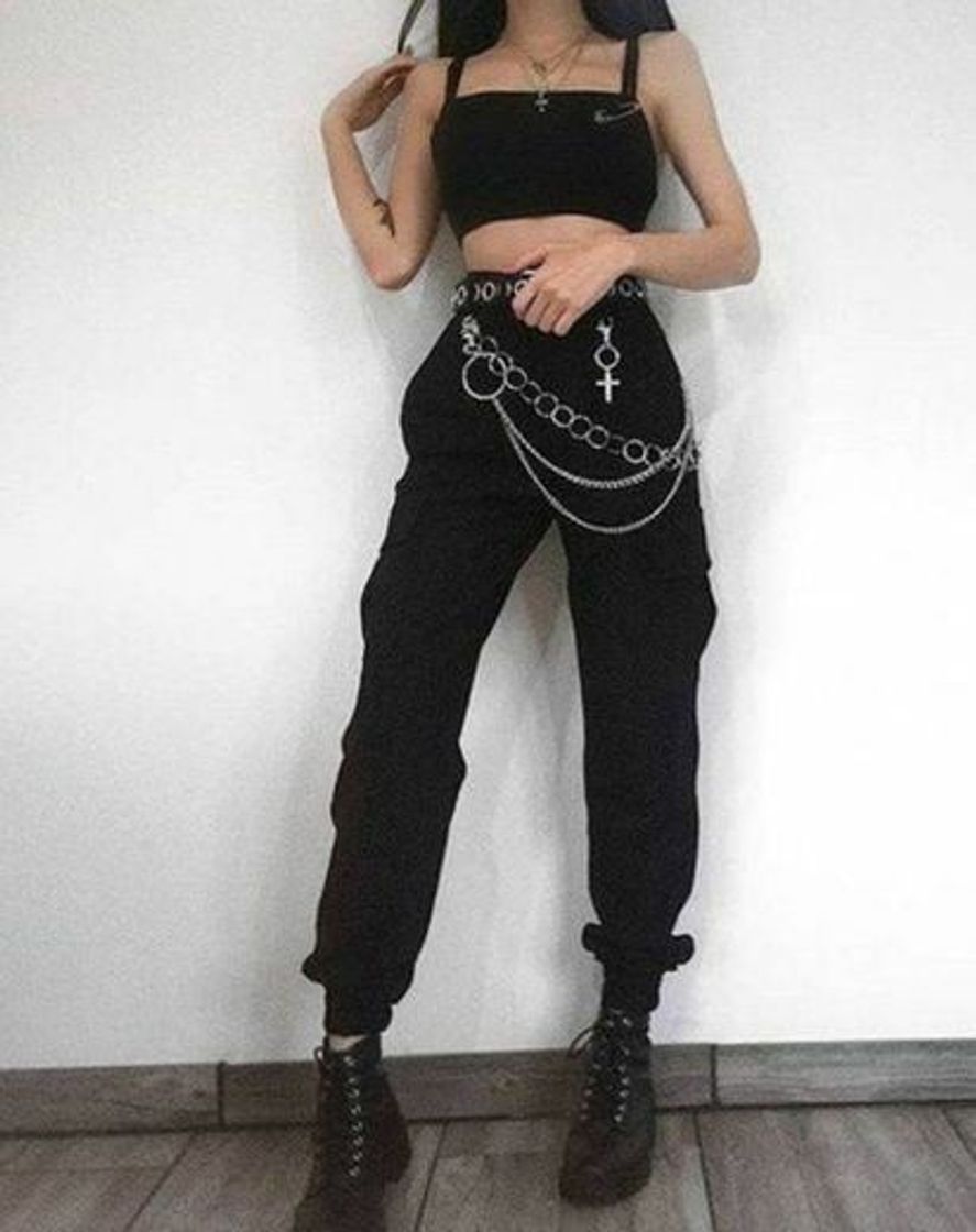 Fashion calça cargo preta harajuku aesthetic punk goth alternativo