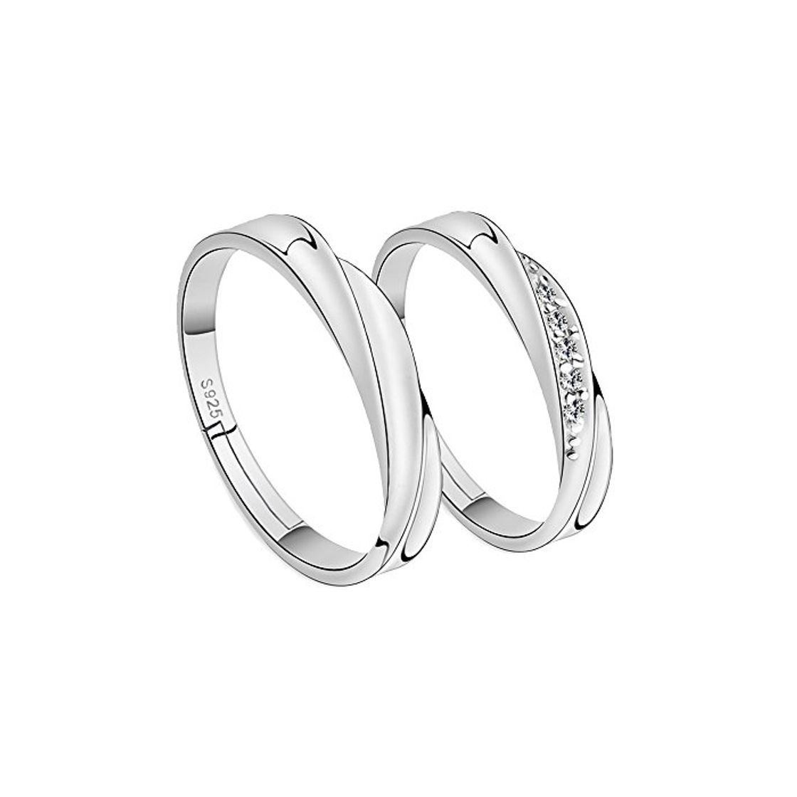 Moda WikiMiu Anillos de parejas, Plata de 925, Anillos de zirconia cúbica, tamaño