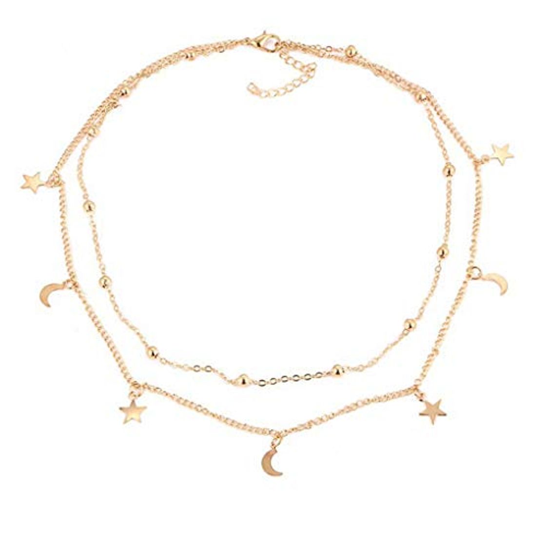 Social Aiming Mujeres Luna Estrellas Capas Dobles del Collar de señora Girl aleación