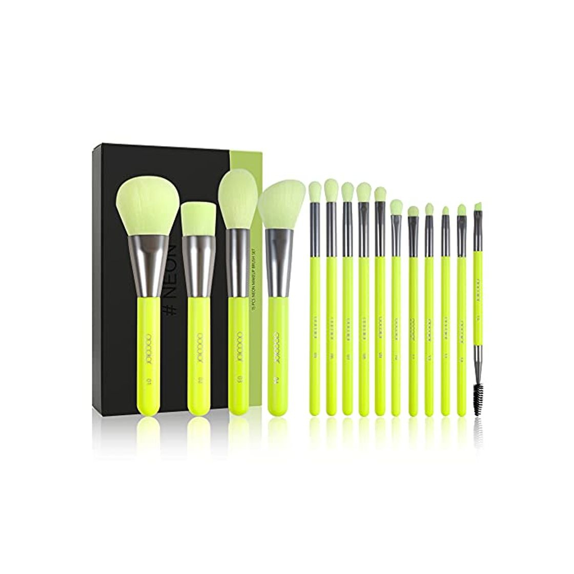 Producto Docolor Makeup Brushes Set Neon Green 15Pcs Premium Premium Synthetic Kabuki Foundation