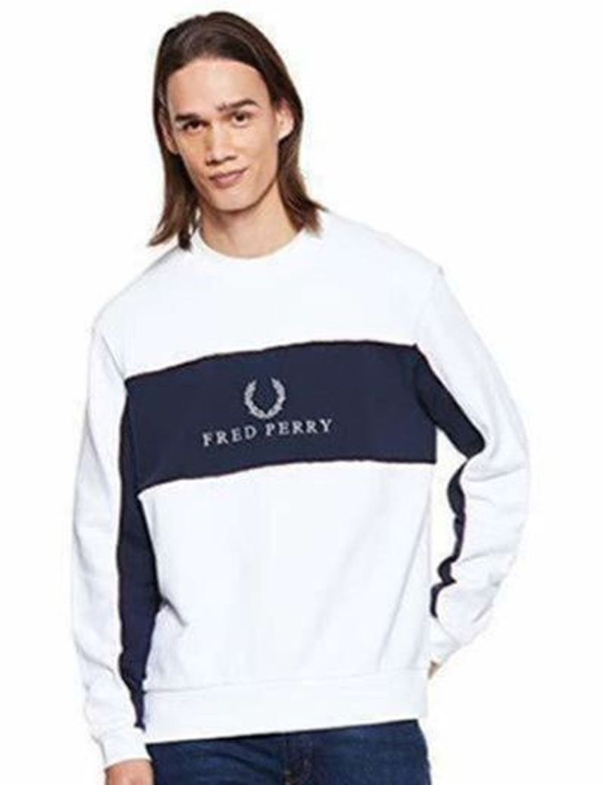 Fashion Fred Perry M5510-CONTRAST Panel T-SHIRT-100-M Camiseta de Manga Larga, Blanco